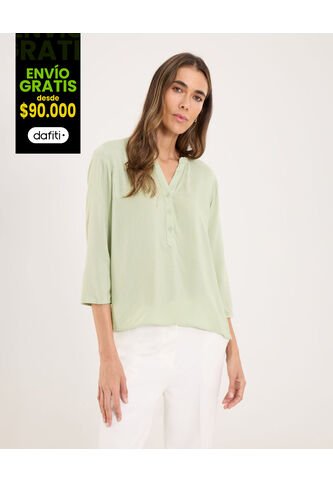 Blusa Para Mujer Manga 3/4 Color Verde Pastel Marca Ostu #40121119 Ostu