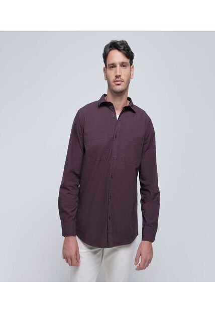 Camisa Para Hombre Manga Larga Con Bolsillo Color Café  Marca Ostu #60010672