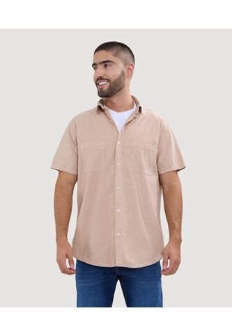 Camisa Para Hombre Manga Corta Con Bolsillo Color Beige Marca Ostu #60010682 Ostu