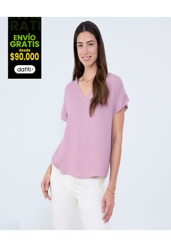 Blusa Para Mujer Manga Corta Color Lila Pastel Marca Ostu #40121124 Ostu