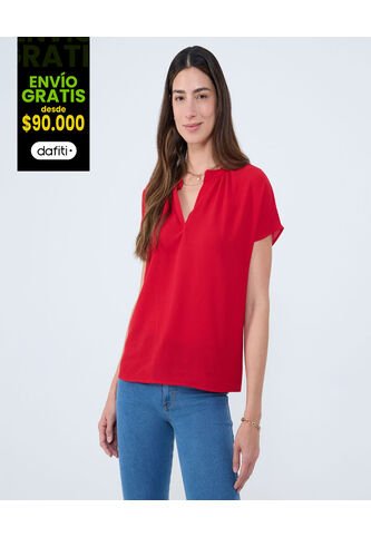 Blusa Para Mujer Manga Corta Color Rojo Marca Ostu #40121144 Ostu