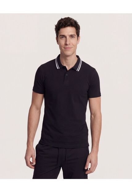 Polo  Para Hombre Cuello Tejido Sin Bolsillo Color Negro Marca Ostu #60110901