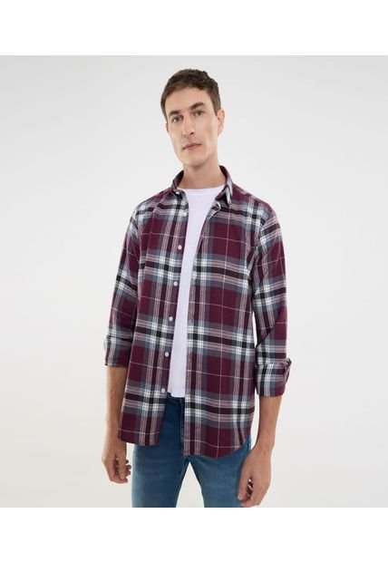 Camisa Para Hombre Manga Larga Sin Bolsillo Cuello Casual M Color Vino Marca Ostu #60010814