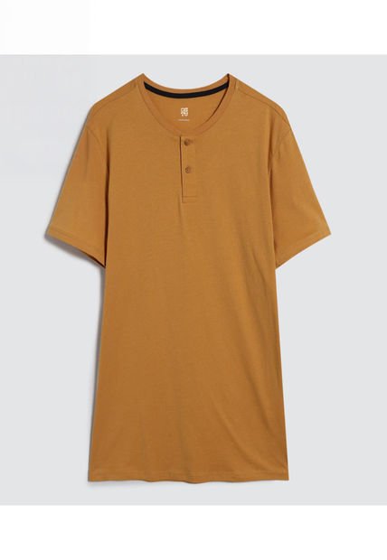 Camiseta Para Hombre Manga Corta Cuello Henley Color Mostaza Marca Ostu #60091233