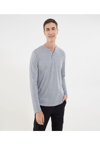 Camiseta Para Hombre Manga Larga Cuello Henley Color Gris Marca Ostu #60091569
