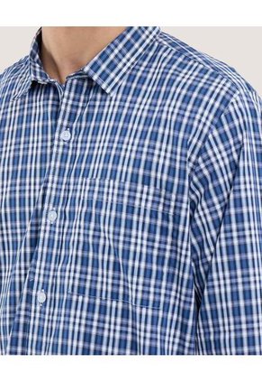 Camisa Para Hombre Manga Larga Con Bolsillo Cuello Casual M Color Azul Marca Ostu #60010826