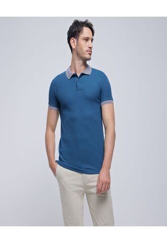 Polo Para Hombre Cuello Tejido Sin Bolsillo Color Azul Oscuro Marca Ostu #60110619 Ostu