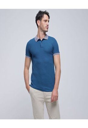 Polo Para Hombre Cuello Tejido Sin Bolsillo Color Azul Oscuro Marca Ostu #60110619