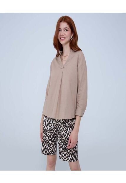 Camisa Para Mujer Manga 3/4 Color Beige Marca Ostu #40010254