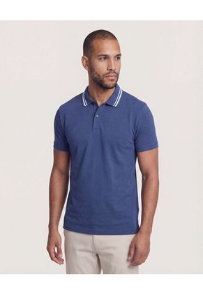 Polo Para Hombre Cuello Tejido Sin Bolsillo Color Azul Marca Ostu #60110903