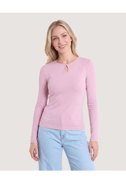 Camiseta Manga Larga Con Abertura  Para Mujer Lila Ostu