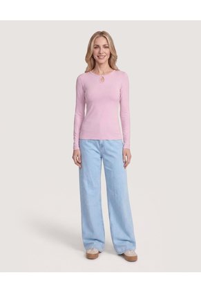 Camiseta Manga Larga Con Abertura  Para Mujer Lila Ostu