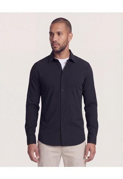 Camisa  Para Hombre Manga Larga Sin Bolsillo Cuello C Color Negro Marca Ostu #60010915