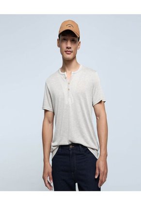 Camiseta Para Hombre Manga Corta Color Beige Marca Ostu #60091339