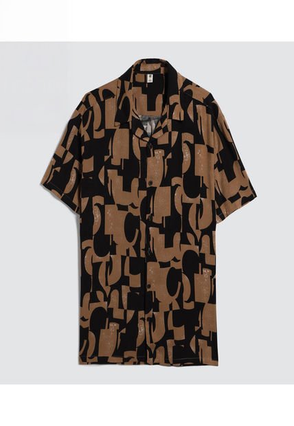 Camisa Para Hombre Manga Corta Sin Bolsillo Color Beige Marca Ostu #60010706