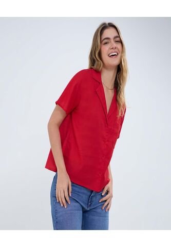 Camisa Para Mujer Manga Corta Color Vino Marca Ostu #40010267 Ostu
