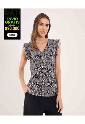 Blusa Para Mujer Manga Corta Color Negro Marca Ostu #40121106 Ostu