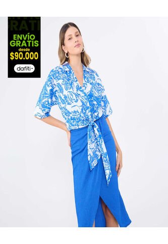 Blusa Para Mujer Manga Corta Color Azul Rey Marca Ostu #40121093 Ostu