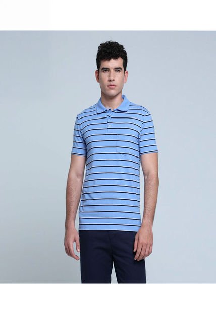 Polo Para Hombre Cuello Tejido Con Bolsillo Color Azul Claro Marca Ostu #60110610