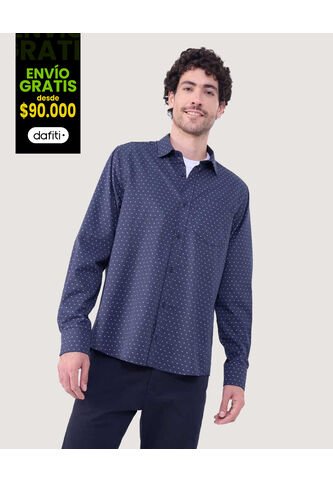 Camisa Para Hombre Manga Larga Con Bolsillo Cuello Casual M Color Azul Oscuro Marca Ostu #60010794 Ostu