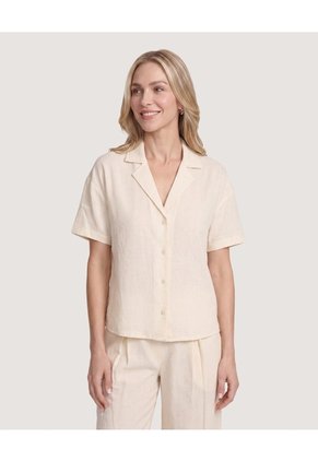 Camisa Boxy Cuello Resort Para Mujer Marfil Ostu