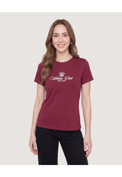 Camiseta Regular Estampada  Para Mujer Vino Ostu