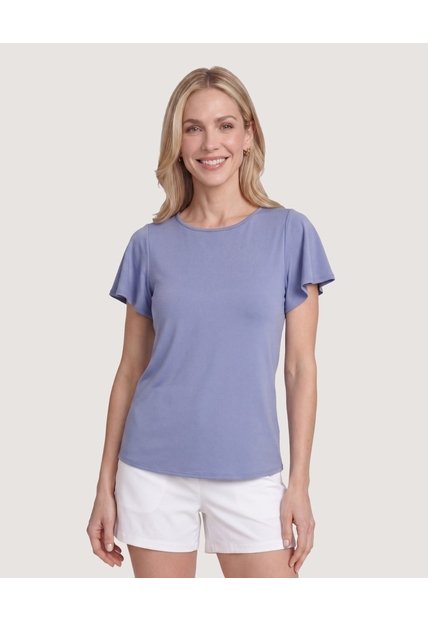 Camiseta Manga Corta Con Vuelos  Para Mujer Gris Ostu