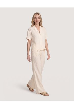 Camisa Boxy Cuello Resort Para Mujer Marfil Ostu
