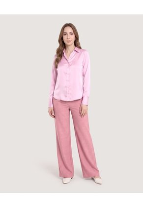 Pantalón Wide Leg Con Pinzas Para Mujer Rosa Ostu