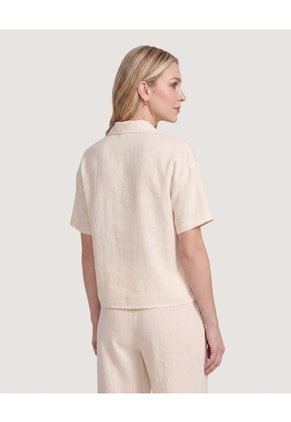 Camisa Boxy Cuello Resort Para Mujer Marfil Ostu