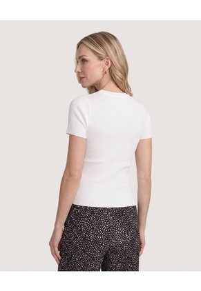 Camiseta Tejida Acanalada Básica  Para Mujer Marfil Ostu