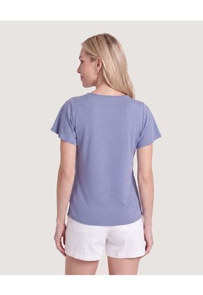 Camiseta Manga Corta Con Vuelos  Para Mujer Gris Ostu