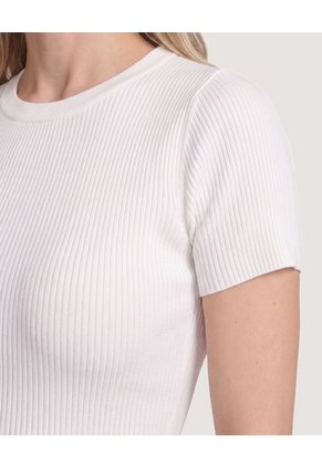 Camiseta Tejida Acanalada Básica  Para Mujer Marfil Ostu
