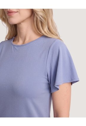 Camiseta Manga Corta Con Vuelos  Para Mujer Gris Ostu