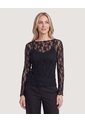 Camiseta Encaje Floral Transparente  Para Mujer Negro Ostu de Ostu