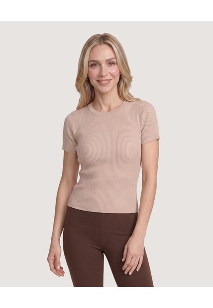 Camiseta Tejida Acanalada Básica  Para Mujer Café Ostu
