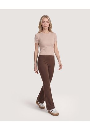 Camiseta Tejida Acanalada Básica Para Mujer Café Ostu