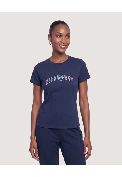 Camiseta Regular Estampada  Para Mujer Azul Ostu