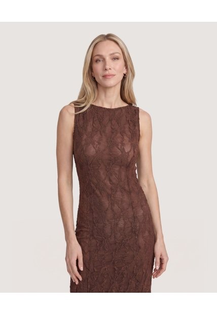 Vestido Midi De Encaje Floral  Para Mujer Café Ostu