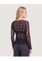 Camiseta Encaje Floral Transparente  Para Mujer Negro Ostu de Ostu