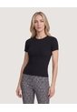 Camiseta Tejida Acanalada Básica  Para Mujer Negro Ostu de Ostu