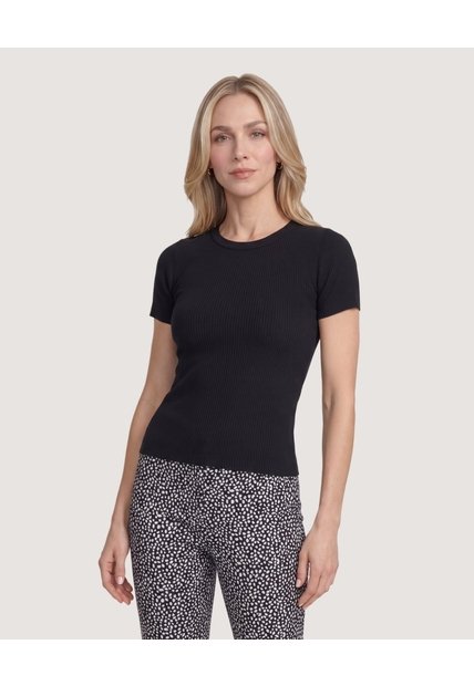 Camiseta Tejida Acanalada Básica  Para Mujer Negro Ostu