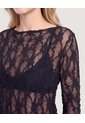 Camiseta Encaje Floral Transparente  Para Mujer Negro Ostu de Ostu
