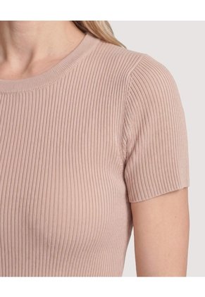 Camiseta Tejida Acanalada Básica Para Mujer Café Ostu