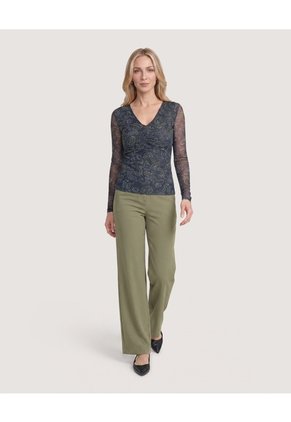 Camiseta Mesh Paisley Fruncida Para Mujer Azul Ostu