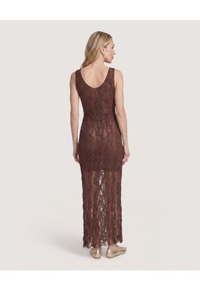 Vestido Midi De Encaje Floral  Para Mujer Café Ostu