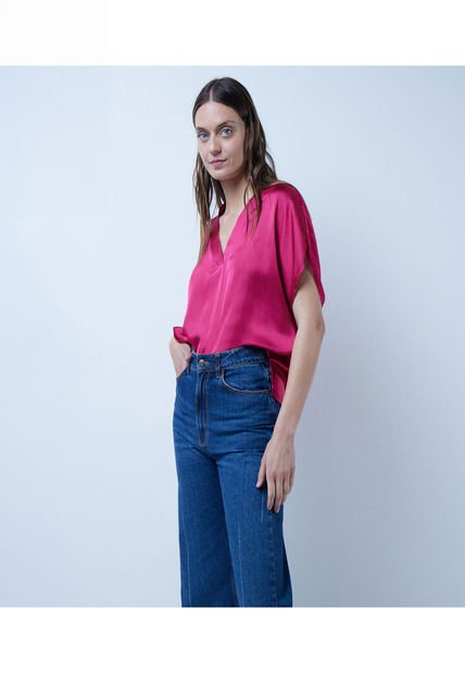 Blusa Para Mujer Manga Corta Color Fucsia Marca Ostu #40120943