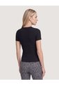 Camiseta Tejida Acanalada Básica  Para Mujer Negro Ostu de Ostu