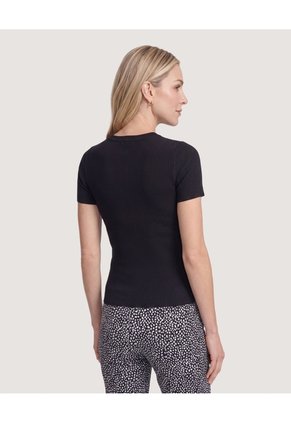 Camiseta Tejida Acanalada Básica  Para Mujer Negro Ostu
