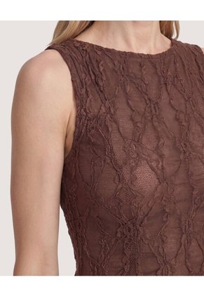 Vestido Midi De Encaje Floral  Para Mujer Café Ostu